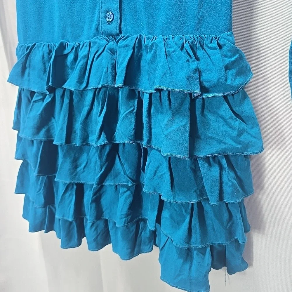 Gymboree‎ Ruffle Tiered Dress Girls 8 Teal Blue Bow Long Sleeve Preppy Coquette